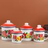 Taza de Esmalte Doble Felicidad Premium, Extra Gruesa con Tapa, Taza de Agua de Porcelana Blanca Esmaltada Estilo Retro Antiguo, Taza Floral