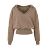 Conjunto de ropa deportiva casual estilo coreano para mujer, nueva colección de otoño, con sudadera con capucha, ajustada, corta y de cuello en V relajado, y pantalones largos - un conjunto de dos piezas