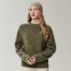 Kang Sai Ni Suéter de Cashmere 100% Grosso Gola Redonda Caimento Largo Ombro Raglã Manga Longa Malha Solta Preguiçosa Camada de Base