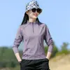 Camiseta Respirável de Secagem Rápida para Uso Externo na Primavera e Verão para Mulheres com Gola Alta e Mangas Longas, Elástica e Amiga da Pele, Top de Secagem Rápida para Esportes de Caminhada e Montanhismo