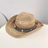 Sombrero de Paja con Visera para Viajes de Verano para Mujer, Sombrero de Playa con Protección Solar Estilo Étnico para Vacaciones en la Costa, Sombrero Jazz Retro Británico para Hombre