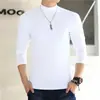 Camiseta de Algodón con Cuello Semi-alto de Manga Larga para Hombres Jóvenes y de Mediana Edad, Camiseta Base Delgada, Camiseta para Hombre, Color Sólido, Base, Talla Grande, Top
