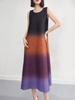 Vestido tipo chaleco Miyake 2025, nuevo diseño de primavera y verano, con degradado, suelto, adelgazante, talla grande, cuello redondo, corte A.