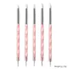 Pluma de Punto Doble para Manicura, Pluma de Flor de Punto, Pluma de Diamante de Punto, Pluma de Silicona, Pluma de Tallado de Doble Propósito, Pluma para Recortar, Pluma de Estampado, 5 Piezas