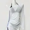 Maiô de Duas Peças Atacado Transfronteiriço para Mulheres, Nicho, Simples, Sexy, Garota Popular, Manga Longa, Ombro Caído, Cobrindo a Barriga, Emagrecedor, Fonte Termal