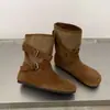 Temperamento Hebilla de Bota Delgada Cinturón de Cuero Retro 2026 Suela Gruesa Versátil Nuevo Birkenstock Otoño/Invierno Punta Redonda Botines Cortos Estilo Coreano para Mujer