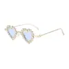Gafas de sol Hip-Hop Resistentes con Forma de Corazón y Pedrería para Hombre, Moda Metálica Personalidad Tendencia Marco Pequeño Gafas de Sol Nicho para Mujer