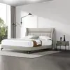 Cama Minimalista Italiana de Cuero Genuino, Estilo Sencillo de Diseñador, Adecuada para Dormitorios Principales Grandes y Pequeños, Cama Doble de 1.8m, Estilo Lujo Ligero