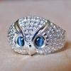 S925 plata lisa retro azul gafas búho joyería anillo al por mayor transfronterizo hombres y mujeres Diseño anillo de búho