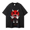 Camiseta Americana Oversize Lavado Pesado Vieja Manga Corta Blanca Estampado Directo Diablo Sonriente Manga Media Marca Trendy