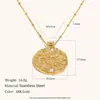 Moda Transfronteriza Europea y Americana Temperamento de Moda Nicho Diseño Disco Redondo Colgante Acero Inoxidable Chapado en Oro de 18K Estrella Luna Estrella de Ocho Puntas Collar