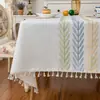 Mantel rectangular resistente a salpicaduras con aspecto de lino, patrón bordado y bordes con borlas, elegante cubierta para mesa de comedor para el hogar, cocina, fiesta, vacaciones y decoración de restaurante, suministro directo de fábrica listo para enviar