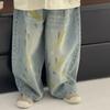 243057 Calça Jeans Casual Solta Tendência Primavera e Outono para Crianças Mais Fácil de Combinar