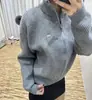 Chaqueta de Punto de Lana Estilo Perezoso con Solapa y Cremallera Cardigan Suéter Chaqueta para Mujer Arco de Triunfo