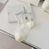 Calcetines Divertidos y Dulces de Oso de Dibujos Animados Bordados para Mujer, Calcetines de Algodón de Malla Transpirable Sin Costuras de Tubo Medio para Primavera y Verano