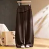 Calça casual de perna larga falsa duas peças para mulheres, novo estilo primavera e outono 2026, calça de alfaiataria com design drapeado, de perna estreita, curva e reta