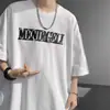 Camiseta Blanca Americana de Manga Siete para Hombre Verano corte limpio Pesada Manga Corta Diseño Impreso Pareja Media Manga