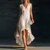 Vestido Romántico Nuevo sin Mangas con Cuello en V y Dobladillo Fruncido de Algodón y Lino para Mujer - Transfronterizo Europeo y Americano Amazon Primavera y Otoño 2026