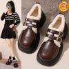 Sapatos de Couro com Solado Grosso para Aumentar a Altura, Estilo Britânico, para Mulheres, Novo Modelo Inverno 2026, Mocassins Mary Jane Versáteis de Lã de Cordeiro
