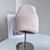 Chapéu de Tricô Misturado com Alto Teor de Pelo de Coelho com Punho para Mulheres, Chapéu de Tricô Quente para Outono e Inverno, Chapéu Simples Clássico para Puxar, Tendência