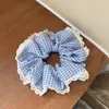 Goma para el pelo de encaje atmosférica estilo coreano para mujer, Goma de pelo a cuadros coreana, Suave accesorio para coleta estilo ballet