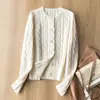 Nuevo Cárdigan de Punto Trenzado Otoño e Invierno Estilo Universitario Clásico Cuello Redondo Hilo Retorcido Cárdigan 100% Lana Merino Top Adelgazante Ropa de Abrigo