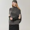 Suéter de cashmere 100% puro estilo preguiçoso com gola semi-alta para mulheres, sem mangas, caimento solto, tricô em camadas, minimalista, elegante estilo morcego