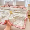 Versión Coreana 2026 Encaje Francés Estampado Floral Madre-Hijo Algodón Puro Doble Capa de Gasa Colcha de Verano Estilo Princesa Fresca Colcha Refrigerante de Verano