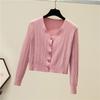 Cardigan de malha cáqui para mulheres outono externo curto slim top 2024 novo casaco de suéter super bonito