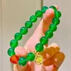 Pulseira Hidratante Gelo Transparente de Calcedônia Verde Natural Vitrificada Imperial Verde 10mm