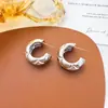 Brincos Prata Agulha Padrão Diamante Largo Formato C Estilo Europeu e Americano Nicho Minimalista Brincos Metal Pesado High-End