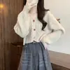Casaco Cardigan de Tricô Feminino Estilo Coreano Curto Preguiçoso High-end Gola V Torcido Novo para Primavera e Outono