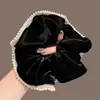 Goma para el pelo de terciopelo de perlas negra de alta gama estilo francés, Sujetador de coleta suave y elegante, Cuerda para el pelo muy elástica y duradera