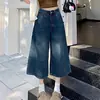 Jeans femininos lavados plus size de cintura alta, novo estilo de verão, calças cropped retas casuais versáteis para petite perna larga, estilosas