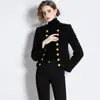 Casaco Curto Europeu e Americano Estilo Franja Pelo Slim Fit Dupla Face Fivela de Metal Preto Elegante Novo Estilo Chanel