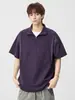 Camisa Polo con media cremallera para hombre, tacto fresco de seda de hielo de verano, elegante y de alta gama, camiseta de manga corta a rayas holgada, moderna