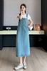 Foto Real de 2024 Nuevo Estilo de Verano Suelto Casual Versátil Falda de Peto de Mezclilla Vestido Slim Midi para Mujer