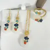 Superfície de Areia Antiga Herança Dourada Esmalte Nuvem Auspiciosa Conjunto Jade Hetian Fivela da Paz Brincos Pingente Anel Conjunto de Joias