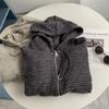 Chaqueta Sudadera de Felpa con Cremallera Estilo Conejo Retro Americano Estilo Coreano Otoño e Invierno Estilo Perezoso Cardigan Holgado Rayado Bloque de Color