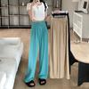 Pantalones de cintura alta holgados de color liso para mujer, estilo coreano, estilo informal, de pierna ancha, estilo vertical, para verano de 2024