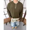 Suéter de cuello Henley cosido a mano, sensación perezosa de alta gama, manga larga, capa base para hombre, tejido suelto, casual, versátil