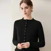 Cardigan de Punto Grueso de Cachemira Calibre Siete 2026 Otoño/Invierno Nuevo Dobladillo Enrollado Cuello Semi Alto Color Sólido Holgado Top para Mujer