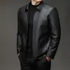 Chaqueta de cuero Haining, nuevo estilo otoño e invierno para hombre, chaqueta de cuero de solapa de moda para mediana edad, abrigo de cuero cálido con forro polar, ropa para hombre
