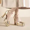Y9797-8 Zapatos de Mujer Elegantes con Plataforma y Tacón Grueso, Impermeables, con Correa Única, Punta Cerrada, Diseño Hueco, Sandalias Plateadas