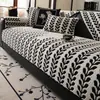Almofada para Sofá Jacquard de Veludo de Algodão Macio Cruzada Confortável Macia com Borda Tecido de Cobertura para Sofá Seccional Antiderrapante