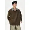 Camiseta de Manga Larga a Cuadros para Jóvenes Marca Trendy Klein Talla Grande Solapa Oversized INS Código Azul Sudadera Holgada Hombre Otoño