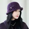 Nuevo sombrero de lana retro de tweed estilo francés para mujer, moderno sombrero de pescador de lana para otoño e invierno, sombrero tipo cubo elegante y que adelgaza el rostro