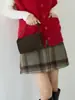 [Oufan] Falda Corta de Lana para Mujer, Falda de Línea A de Cintura Alta, Falda Ajustada a la Cadera, Falda Media de Cuadros con Diseño Retro 2646