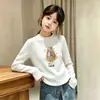 Camada Base Térmica Casual para Meninas Outono/Inverno Novo Estilo Infantil Top Felpudo Manga Longa Gola Redonda Camiseta Roupa Íntima