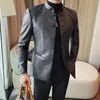 Lujo Ligero 2025 Invierno Nuevo Chaqueta de Cuero Negra Estilo Chino Nuevo Abrigo de Hombre Traje de Negocios Casual para Hombre
